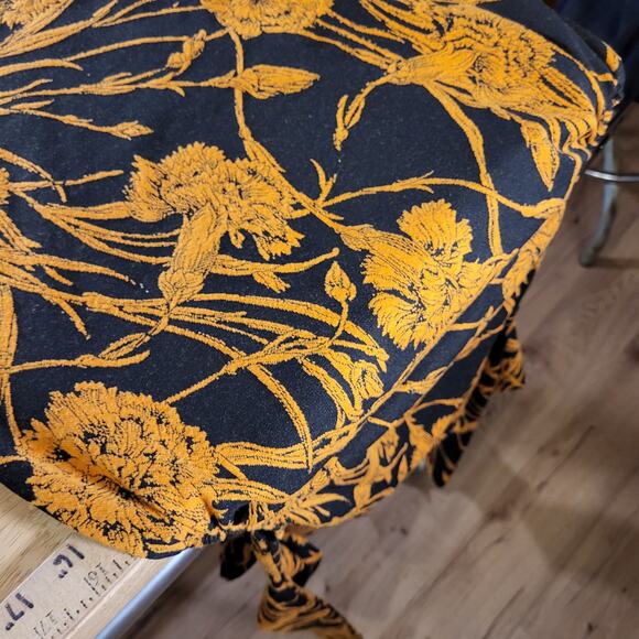 Zara Bodycon Yellow Floral Print Knit Stretch Waist Cutouts Midi Length - Picture 10 of 12